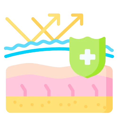 Illustration showing healthy skin barrier protection against external damage with shield and arrows